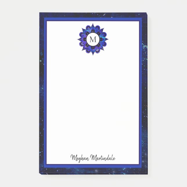 Bloco De Notas Galáxia Espacial Exterior do Indigo Azul Mandala M (Frente)