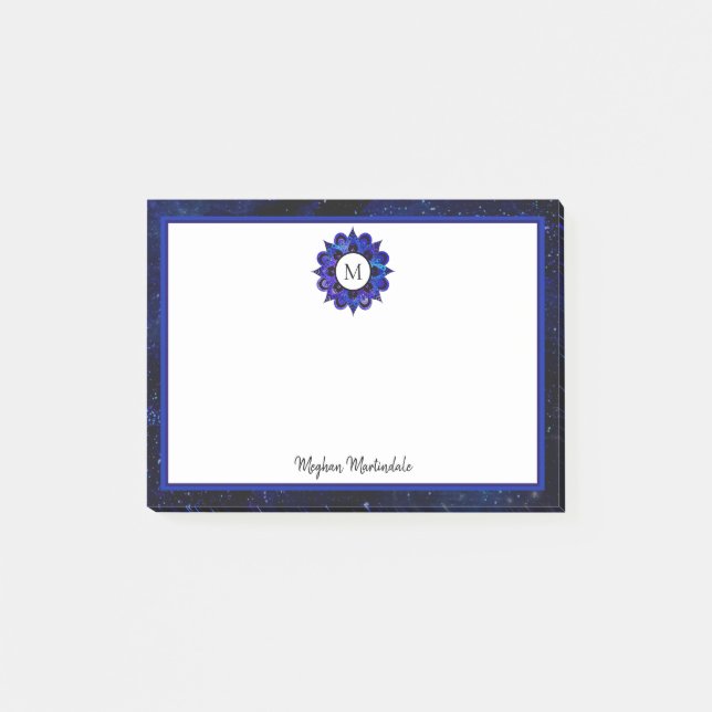 Bloco De Notas Galáxia Espacial Exterior do Indigo Azul Mandala M (Frente)
