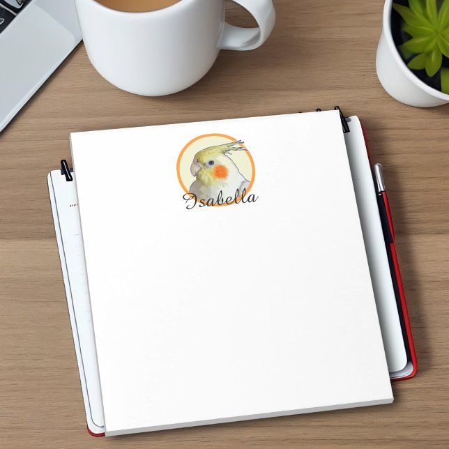 Bloco De Notas Galinha-de-Cockatiel-Papagaio-de-Diversão-Pássaro- (Personalized cockatiel notepad for parrot lovers and pet bird owners. Cheerful yellow & orange)
