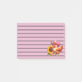 Bloco De Notas Galinha Fofa de Chapéu Rosa com Girassol Brilhante
