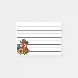 Bloco De Notas Galo Colorido em Chapéu de Cowboy com Girassol