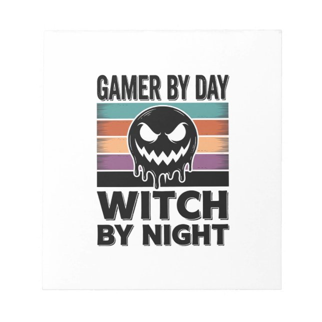 Bloco De Notas Gamer de Dia Bruxa de Noite Design Retro de Hallow (Frente)