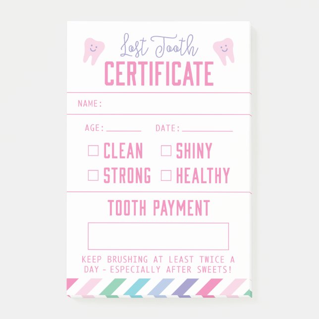 Bloco De Notas Garota de Certificado de Fada Dente (Frente)