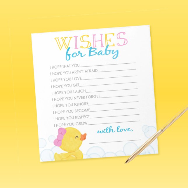Bloco De Notas Garota quer conselhos para bebê de pata de borrach (Girl Rubber Ducky Wishes for Baby Duck Baby Shower Advice Cards)