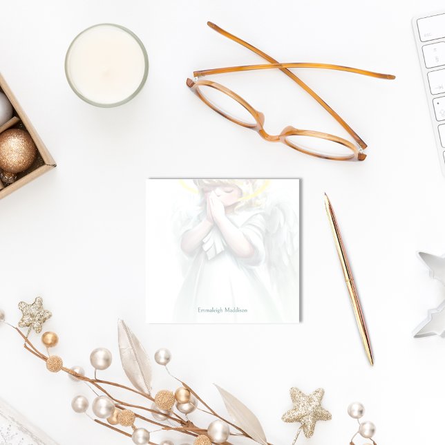 Bloco De Notas Garota Rezando Anjo com Asas Halo Personalizado (Criador carregado)