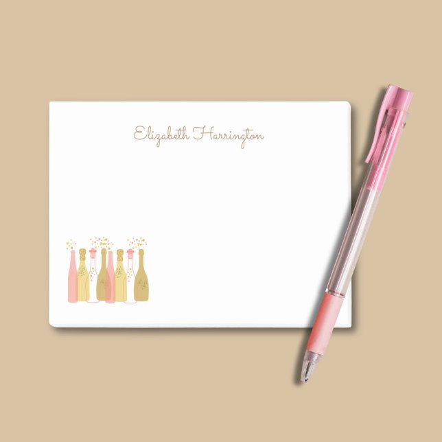 Bloco De Notas Garrafas de Champanhe Retro Glam Retro Estilo Anos (Say "Cheers!" with every note you write on these champagne notes. Your name goes in chic script.)