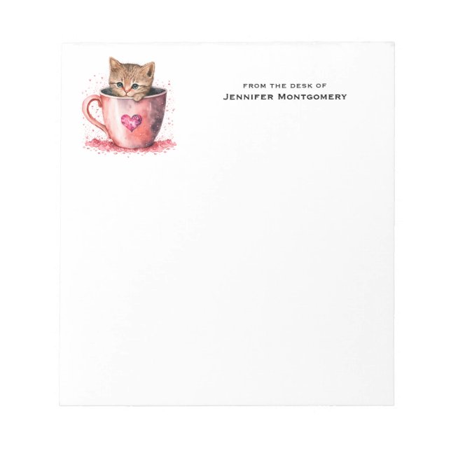 Bloco De Notas Gatinho Bonito num Teacup com Corações (Frente)