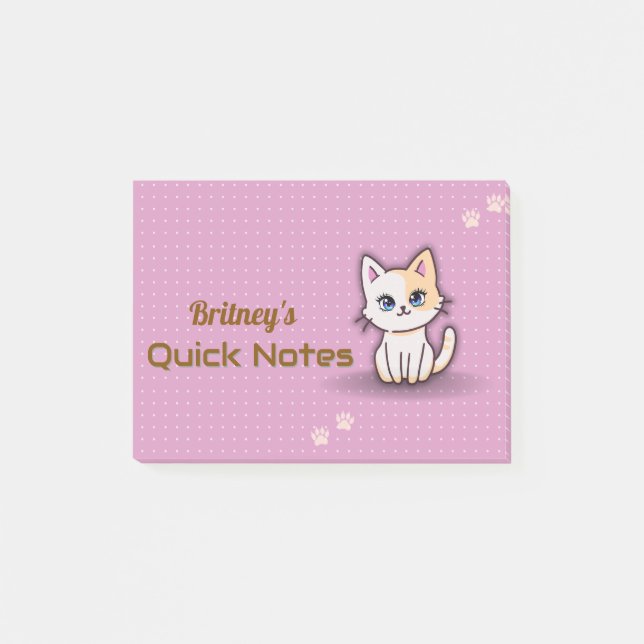 Bloco De Notas Gatinho Cor-de-Rosa Fofo Nome Personalizado (Frente)