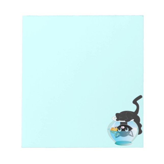 Bloco De Notas Gatinho de desenho animado fofo, peixe e aquário (Frente)
