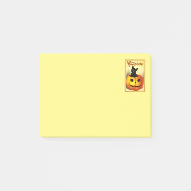 Bloco De Notas Gatinho de Halloween Sentado em Post-it de Abóbora (Frente)