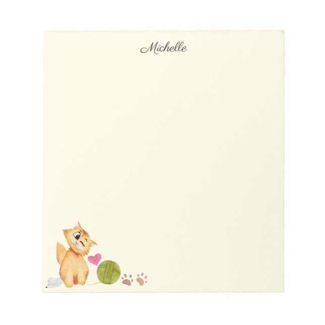 Bloco de Notas Gatinho Fofinho seu Nome Texto (Frente)