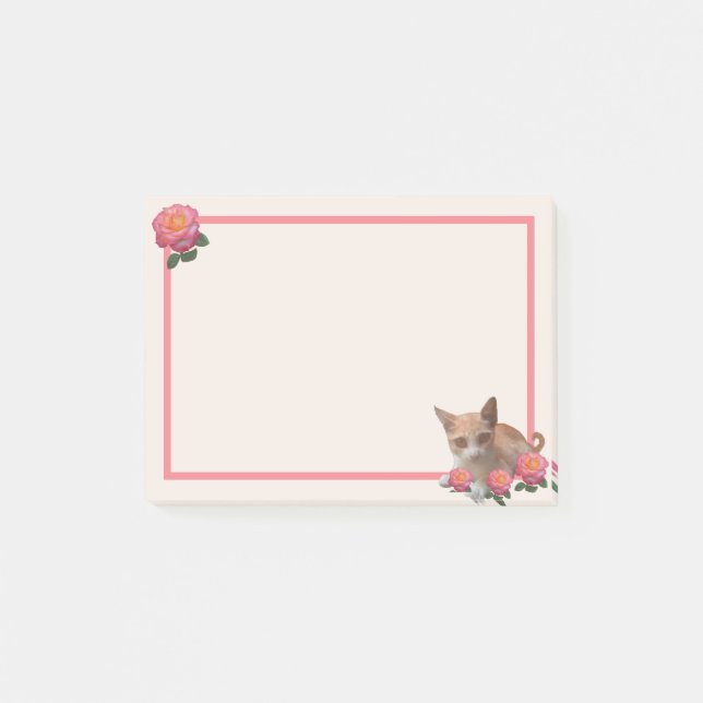 Bloco De Notas Gatinho Fofo e Rosas (Frente)