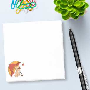 Bloco De Notas Gatinho Fofo Gato Vermelho Amarelo Guarda-chuva Qu