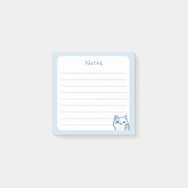 Bloco De Notas Gatinho Gatinho Chibi de Pastel Azul Kawaii (Frente)