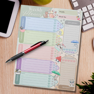 Bloco De Notas Gatinho Gato Gato De Planner Semanal, Com Cor Mult
