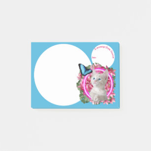 Bloco De Notas Gatinho Gelado com borboleta azul no tropical neon