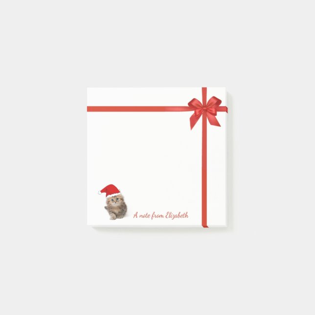 Bloco De Notas Gato Adorável Com Chapéu de Papai Noel,Laço Vermel (Frente)
