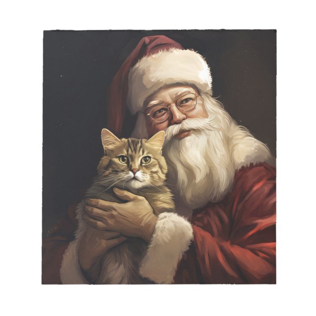 Bloco De Notas Gato Bengal com Natal Festivo do Papai Noel (Frente)