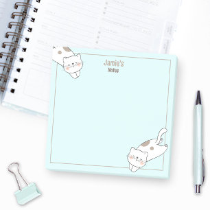 Bloco De Notas Gato branco-cinto Gato-Gatinho Nome Azul