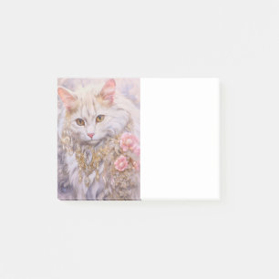 Bloco De Notas Gato Branco Elegante em Dourado e Ouros