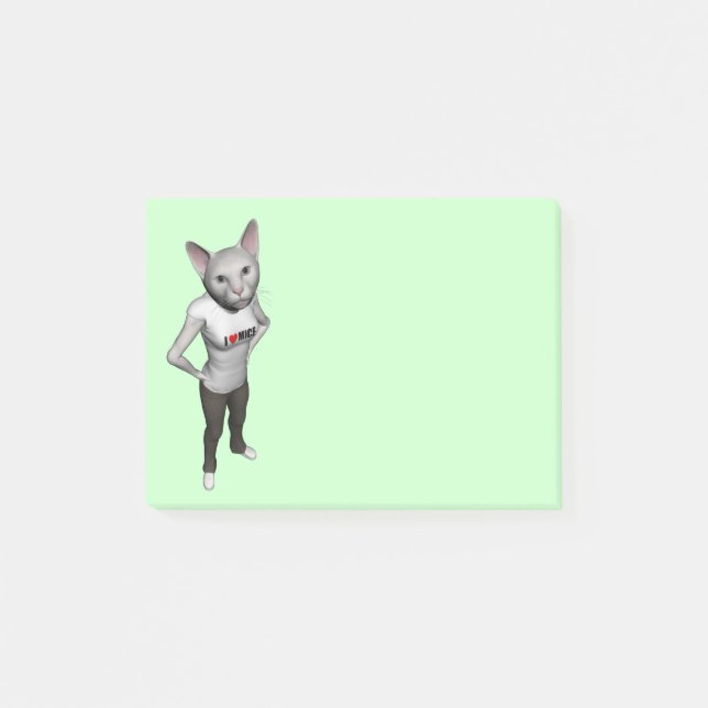 Bloco De Notas Gato Branco Engraçado Que Adora Ratos (Frente)