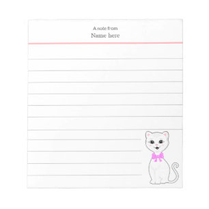 Bloco De Notas Gato Branco Fofo com Linhas