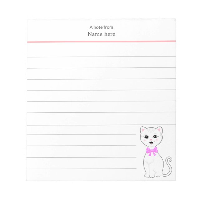 Bloco De Notas Gato Branco Fofo em Linhas (Frente)