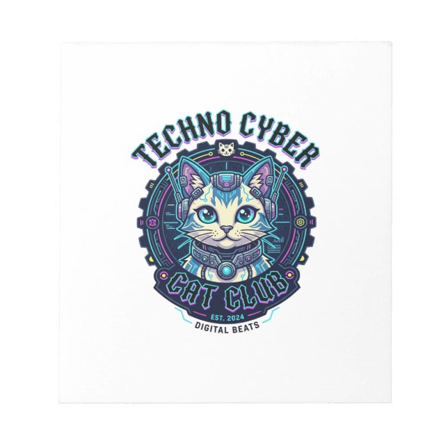 Bloco De Notas Gato Cibernético Techno Design Divertido Amante de (Frente)