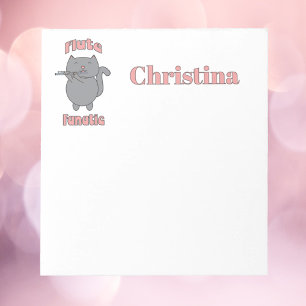 Bloco De Notas Gato Cinza Fanático por Flauta Personalizado