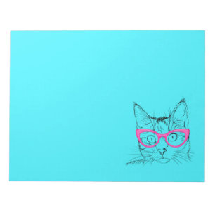 Bloco De Notas Gato Colorido de Hipster Azul e Rosa