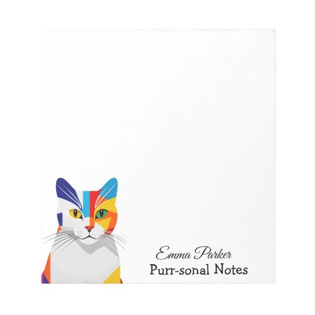 Bloco De Notas Gato Colorido, Tema de Gato Personalizado (Frente)