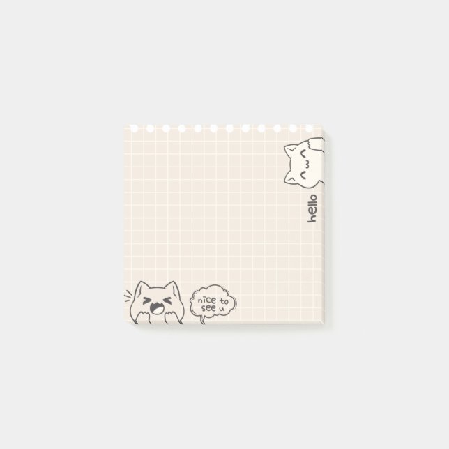 Bloco De Notas Gato com fundo de grade diz olá, bom ver você (Frente)