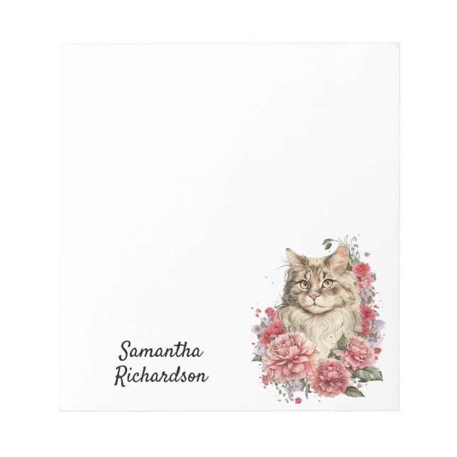 Bloco De Notas Gato de Boho de Aquarela Personalizada (Frente)