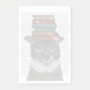 Bloco De Notas Gato de Cinza com Livros na Cabeça