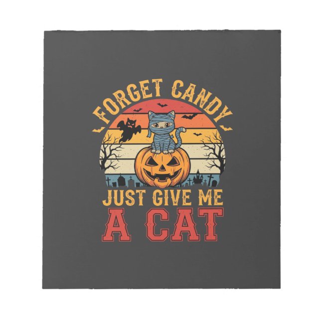 Bloco De Notas Gato de Halloween Esquece Doces Me Dê Um Gato_1 (Frente)