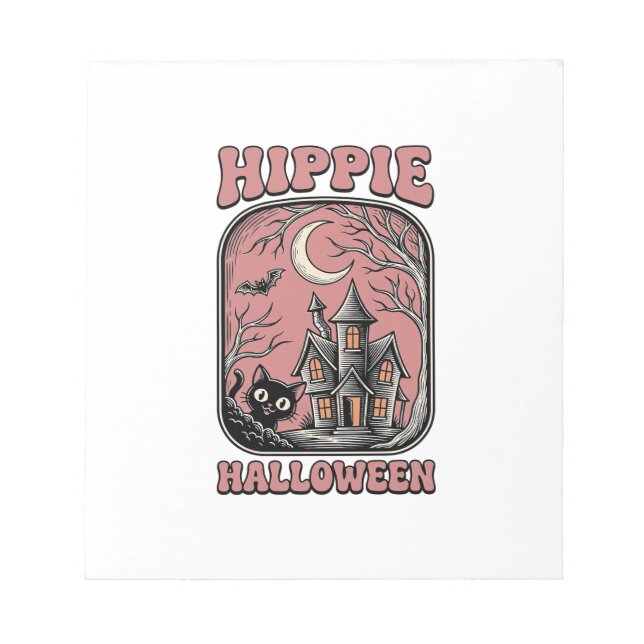 Bloco De Notas Gato de Halloween Hippie Casa Assombrada Design Vi (Frente)