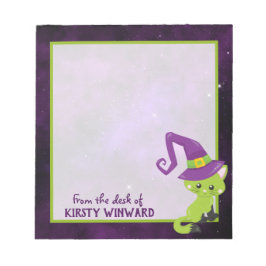 Bloco De Notas Gato de Halloween Roxo Verde e Bonito