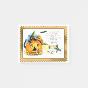 Bloco De Notas Gato de Halloween Sentado na Jack O Lantern