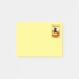 Bloco De Notas Gato de Halloween Sentado no Post-it de Abóbora de