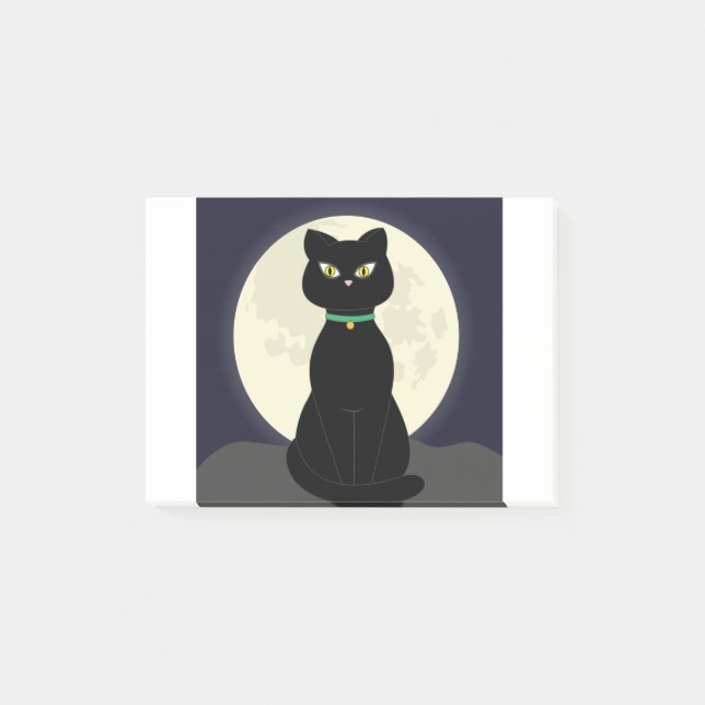 Bloco De Notas Gato de Lua Cheia Noite de Lua Mágica (Frente)