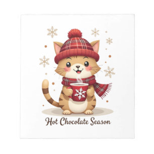 Bloco De Notas Gato Engraçado Chocolate Quente Temporada Feliz Na