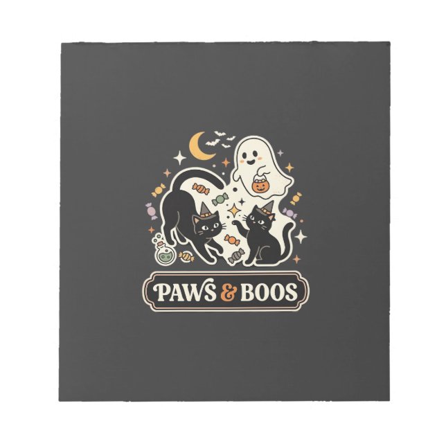 Bloco De Notas Gato Fantasma Magia de Halloween (Frente)