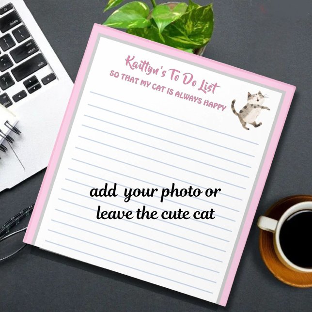 Bloco De Notas Gato Feliz ou Foto Personalizada para Fazer Planej (Criador carregado)