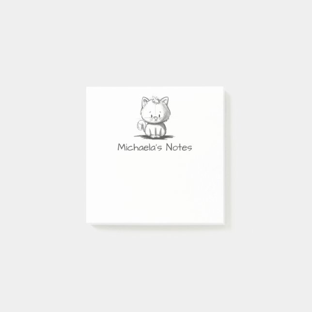 Bloco De Notas Gato Fofo Desenhado à Mão Simplesmente (Frente)