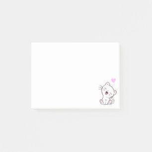 Bloco De Notas Gato Fofo e Coração em Branco
