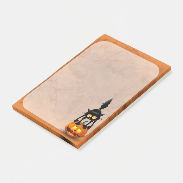 Bloco De Notas Gato Halloween Caricatura Assustada na Pumpkin (Inclinado)