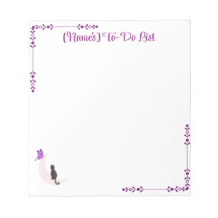 Bloco De Notas Gato Kawaii Fofo na Lua com Borboleta Personalizad