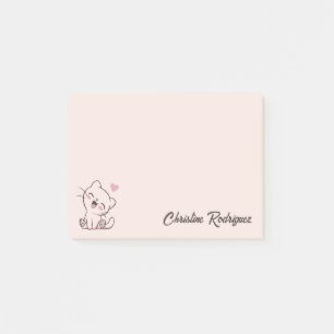 Bloco De Notas Gato Kawaii Rosa com Texto Personalizado