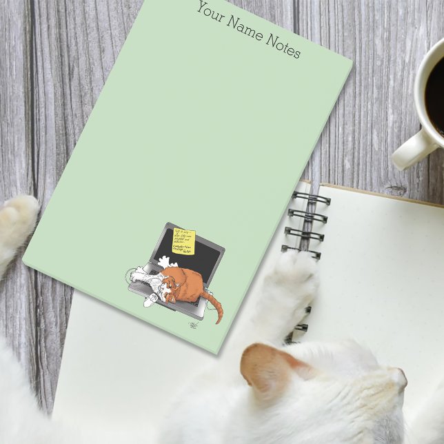 Bloco De Notas Gato Laranja Engraçado Notebook Verde Trabalho Cas (Criador carregado)