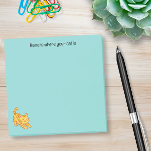 Bloco De Notas Gato Listrado Laranja Esticando Texto Personalizad